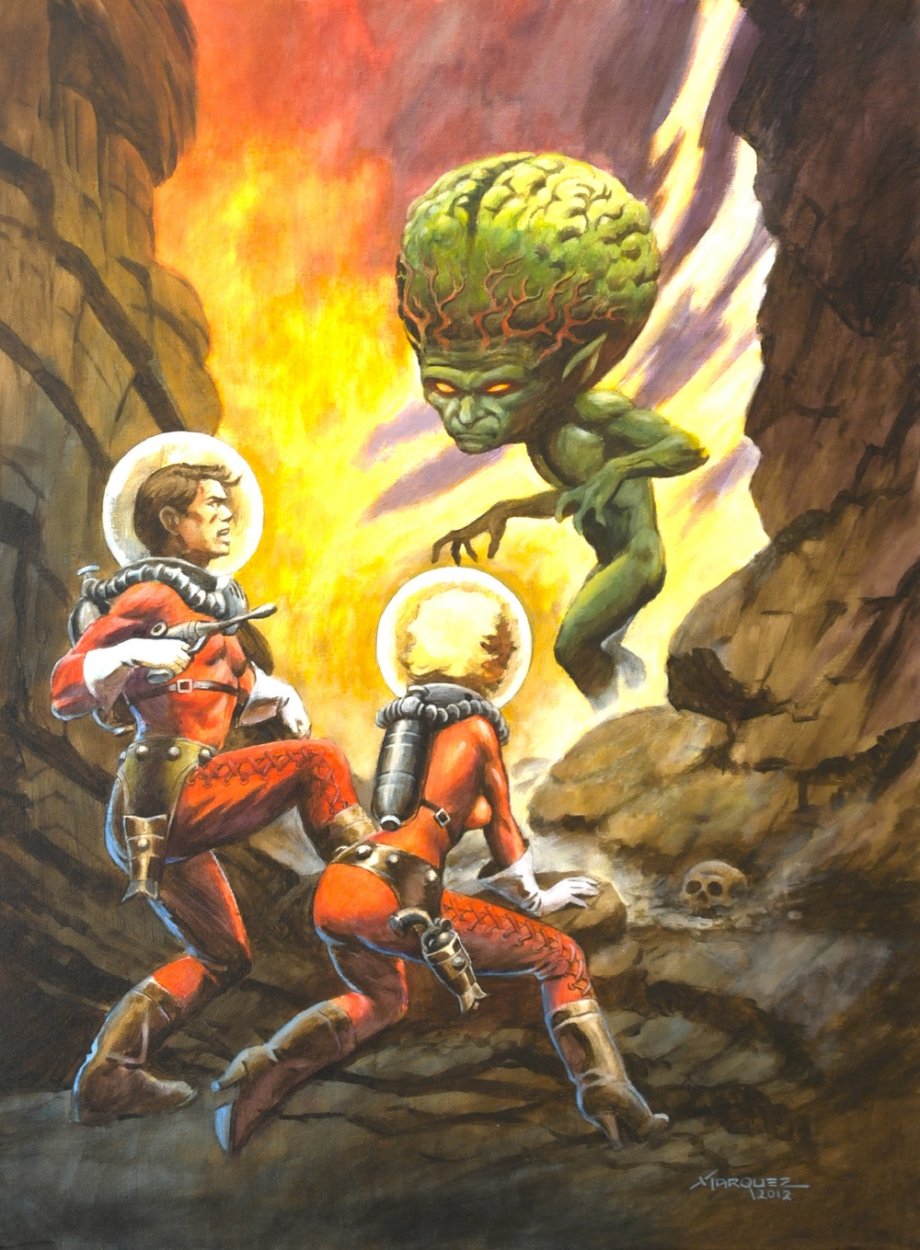 Don Marquez Original Art The Brain Sci Fi Spacemen Alien 18 X24 2012 In High Quality 