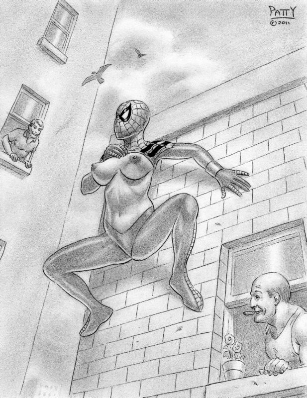 SEAN PATTY original art, nude SPIDER-GIRL, 8.5 x11 , 2011, Streaker on wall  , in High Quality Comics's 'Good Girl ' art (nude) : Original Art Comic Art  Gallery Room