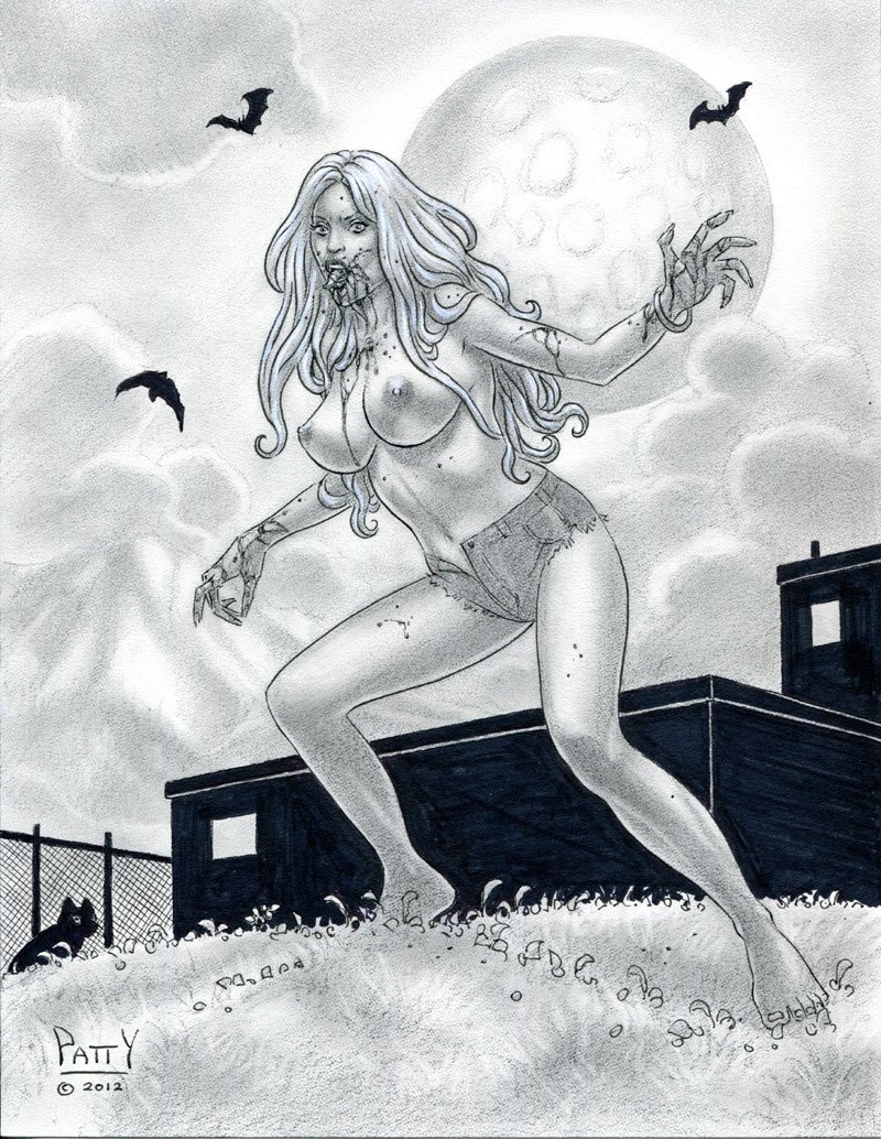 SEAN PATTY original art, nude ZOMBIE woman, Walking Dead, 8.5 x11 , 2012,  in High Quality Comics's 'Good Girl ' art (nude) : Original Art Comic Art  Gallery Room