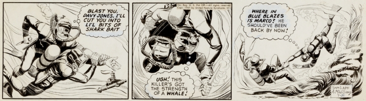 Alden (Al) McWilliams Davy Jones strip with underwater fight! (7-14-1961) Comic Art