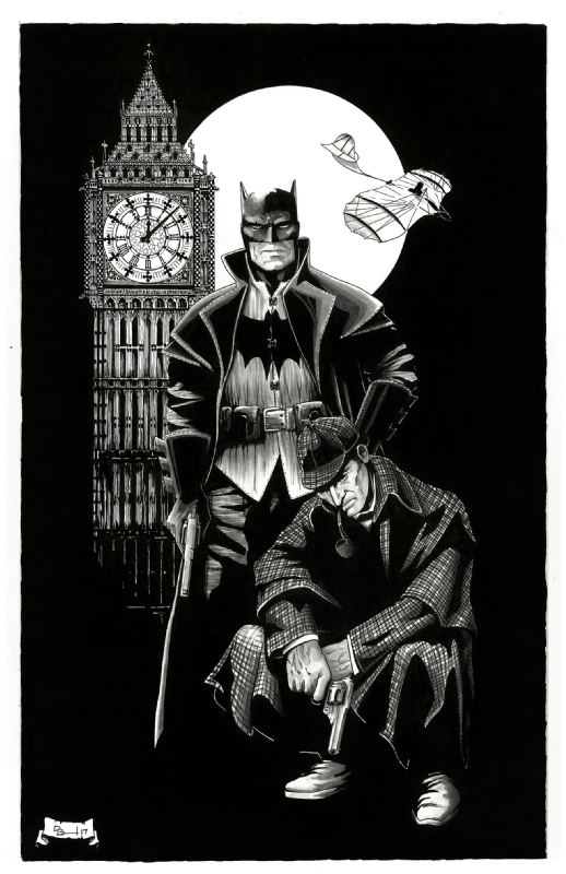 The Adventure Over Elizabeth Tower a Batman and Sherlock Holmes commission  set in the 1890's, in David K's David K Art Comic Art Gallery Room