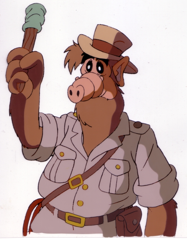 Alf animation cel featuring Indiana Jones parody, in Philip R. Frey's Misc.  Animation Cels Comic Art Gallery Room