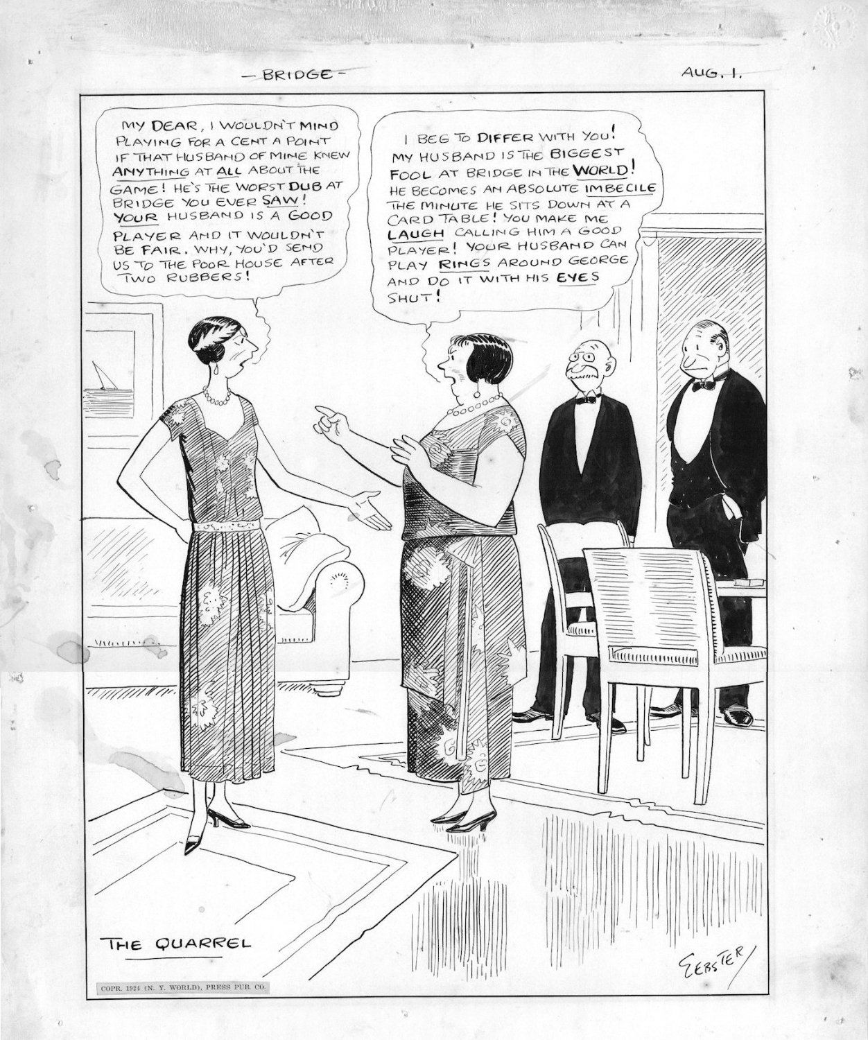 Webster Harold Bridge Comic Strip The Quarrel On Card Game 1924 In Stephen Donnelly S Webster Harold T Comic Strip Art Casper Milquetoast Comic Art Gallery Room