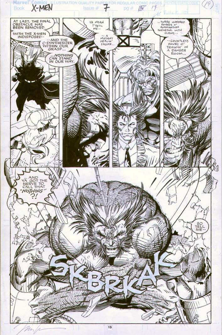 LEE, JIM - X-Men #7 semi-splash pg 19, Wolverine bezerk ! Omega Red,  Psylocke down, in Stephen Donnelly's _COMIC BOOK ART: Team Art: X-MEN - For  Super trade or cash offers ONLY!*