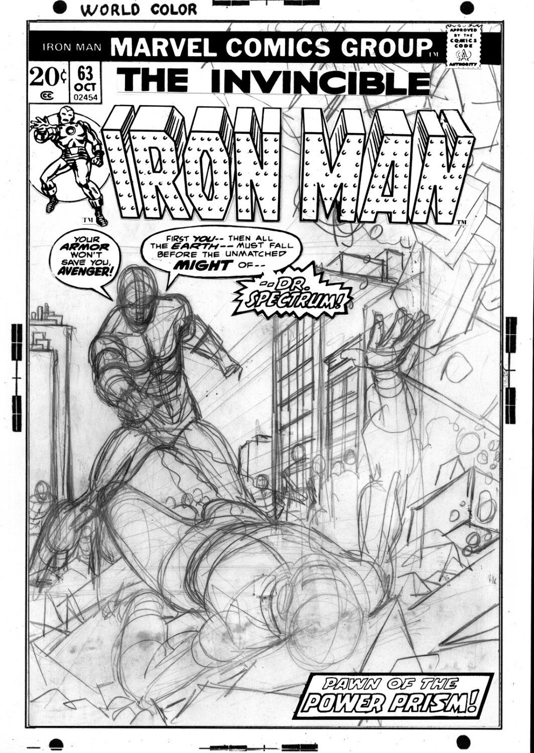 KANE, GIL - Iron Man #63 cover prelim, Iron Man vs Dr Spectrum ...