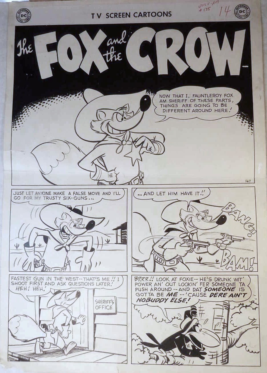 DAVIS, JAMES - DC TV Screen Cartoons #135 splash - Fox & Crow, Fauntleroy  Fox as sheriff 1960, in Stephen Donnelly's DAVIS, JAMES - DC Fox and Crow  Comic Art Gallery Room