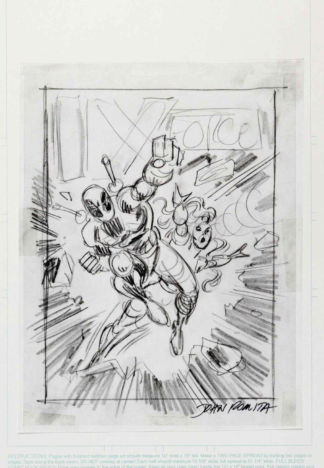 ROMITA, JOHN SR - X-Force #47 prelim pencil cover, Deadpool & Siryn ...