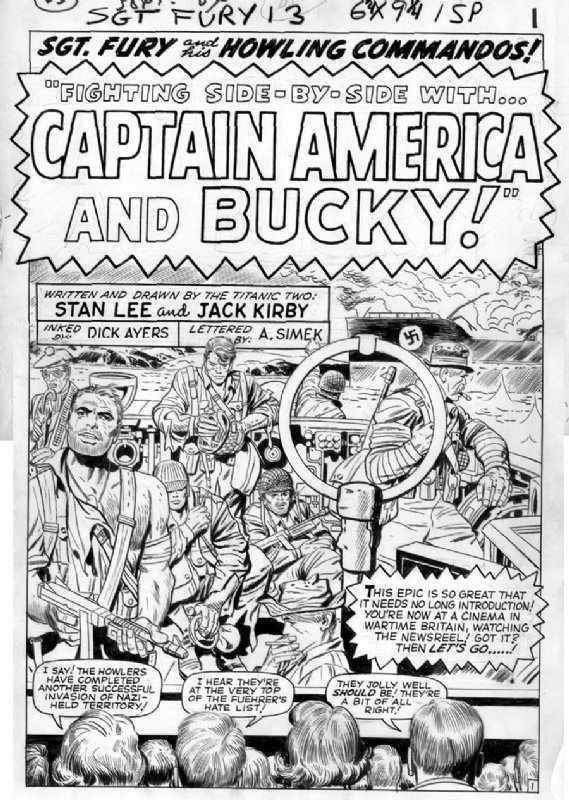 KIRBY, JACK - Sgt Fury #13 pg 1 2-up Splash, 1st Nick & Captain America +  Bucky story - WW2, in Stephen Donnelly's Marvel Comics Twice-up Splashes  Comic Art Gallery Room