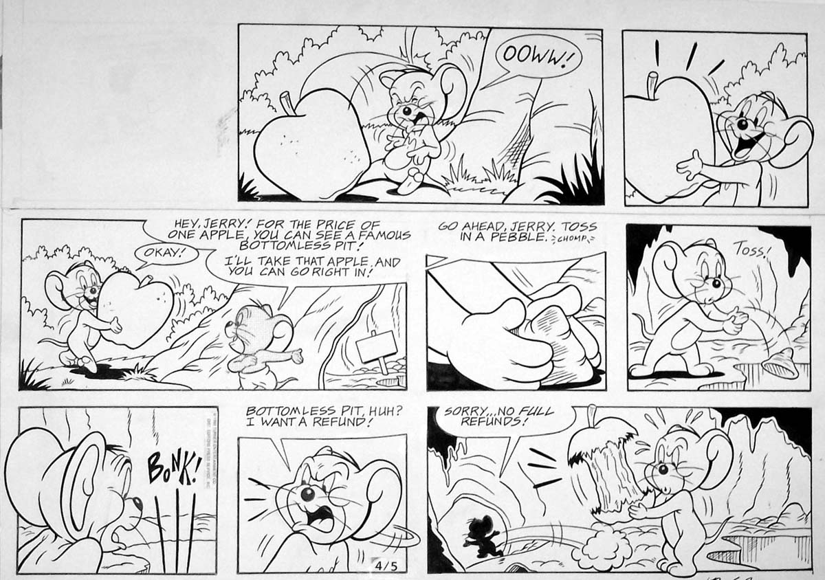 TOM & JERRY SUNDAY 1, in Stephen Donnelly's Comic strip artwork; characters  from animation: Warner Brothers, Paramount, Hanna-Barbera, Jay Ward,  Harvey, Casper, etc. Comic Art Gallery Room