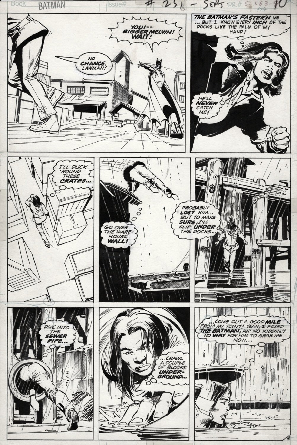 ADAMS, NEAL - Batman #251 pg 8, all by Neal, rare pencils & inks. Batman  chases Joker henchman, in Stephen Donnelly's ADAMS, NEAL - DC, Marvel, etc.  art, pages, dailies Comic Art Gallery Room