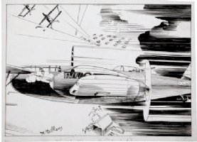 McWILLIAMS, AL - Flying Aces Magazine 1940, Airplane pre-WW2 pulp, plane and Bi-planes, illustration Comic Art