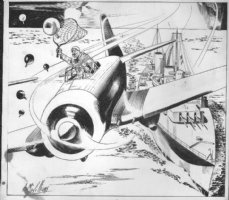 McWILLIAMS, AL - Flying Aces Magazine 1940, Airplane pre-WW2 pulp, plane and net, illustration Comic Art