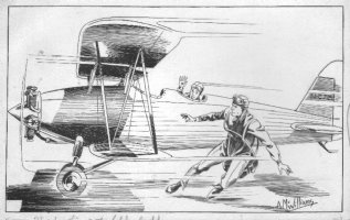 McWILLIAMS, AL - Flying Aces Magazine 1940, Airplane pre-WW2 pulp, plane wing-walker, illustration Comic Art