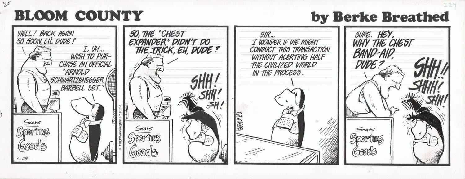 Breathed Berke Bloom County Daily Opus Buys Schwartzenegger Barbell Set To Expand