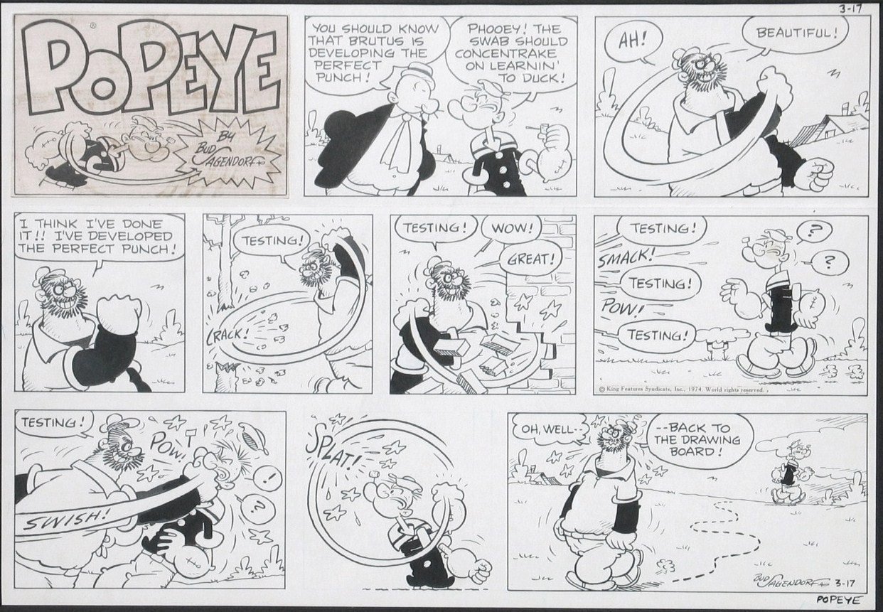 Speed Lines and other cartoon action effects -- by Popeye's Bud Sagendorf