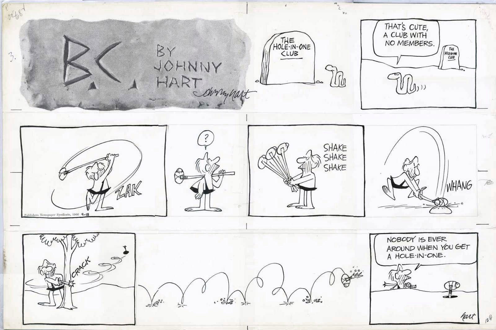 HART, JOHNNY - B.C. Sunday, Snake, Golf hole in one, 918 1966, in Stephen  Donnelly's HART, JOHNNY - BC strip art Comic Art Gallery Room