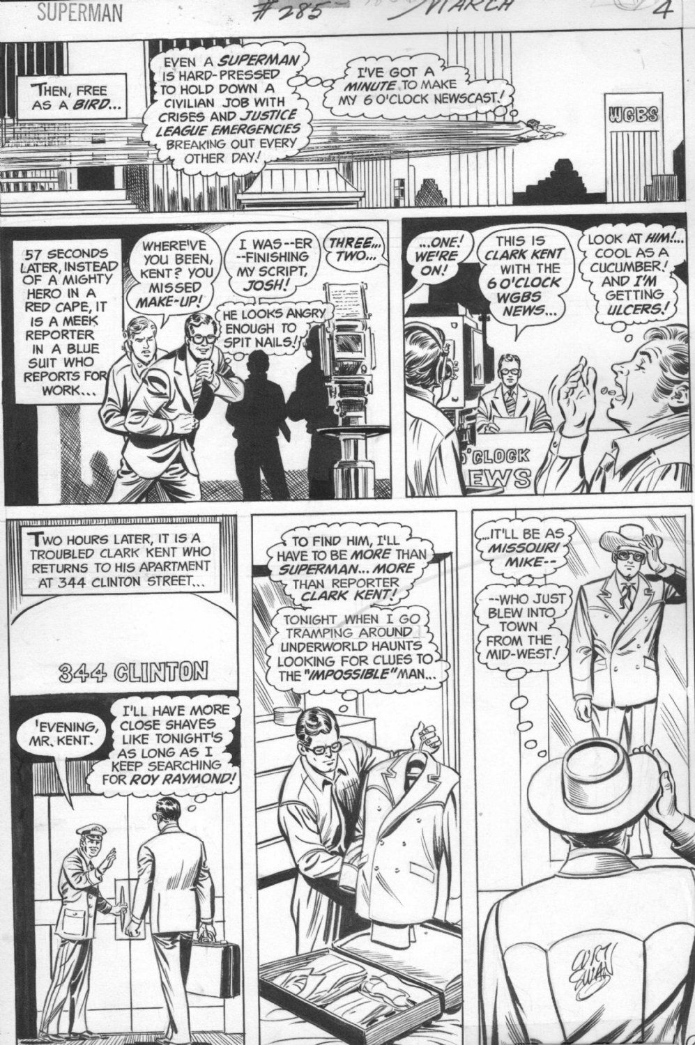 SWAN, CURT - Superman #285 pg 4, Superman, Clark on camera, signed, in ...