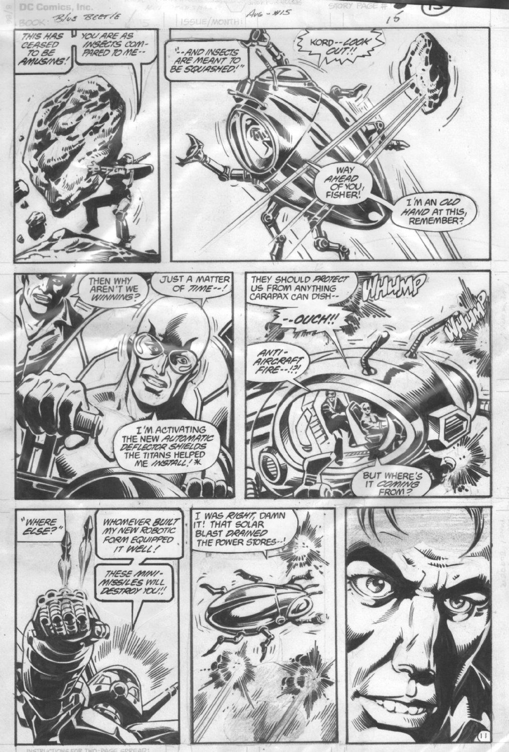 ANDRU, ROSS - Blue Beetle #15 pg 11, BB & bug ship, in Stephen Donnelly ...