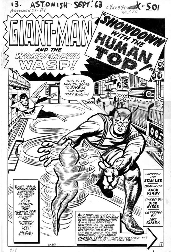 Comic Art For Sale from Coollines Artwork, KIRBY, JACK - Tales To Astonish # 39 pg 1, large size splash fifth Ant-Man issue vs Scarlet Beetle by Comic  Artist(s) Jack Kirby