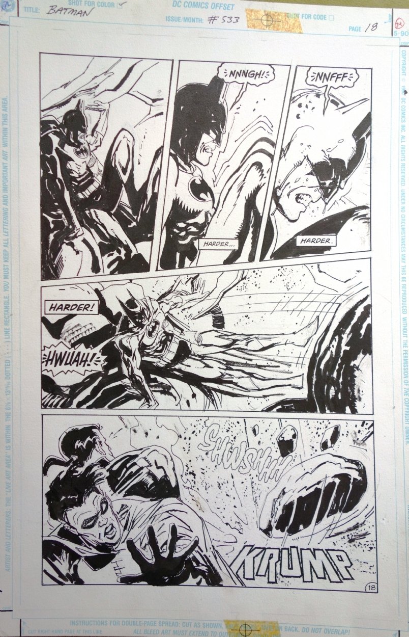 Batman 533, interior page 18 by Jim Aparo and Bill Sienkiewicz, in Damon  Wright's A lot of Art from A lot of Years Comic Art Gallery Room