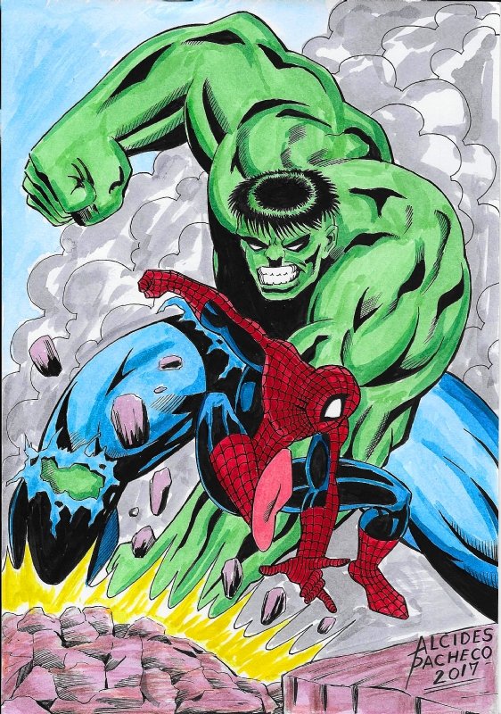 Hulk vs. Spider-Man - Alcides Pacheco, in Thomas Suhling's Various Hulk Art  Comic Art Gallery Room
