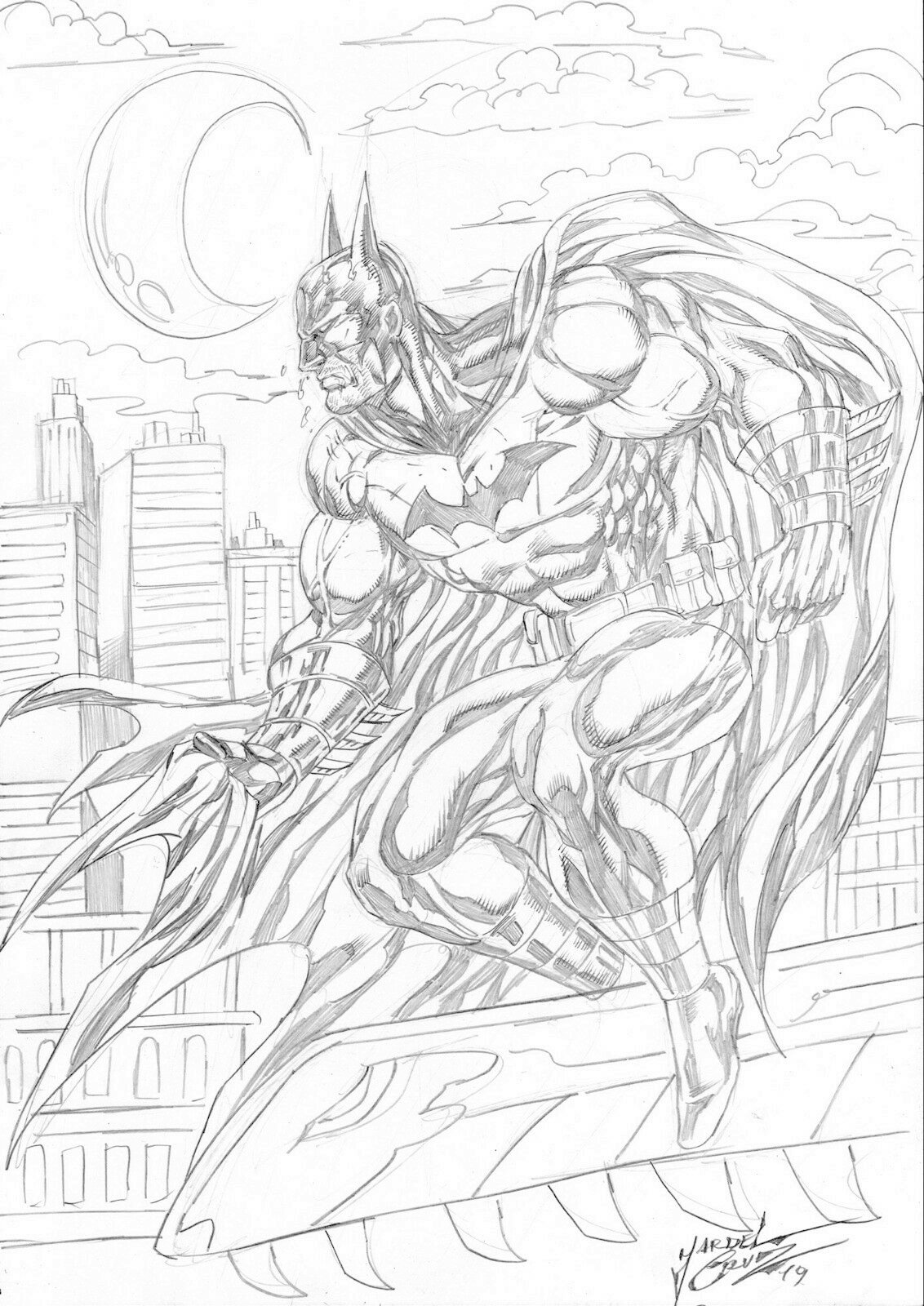 Batman Original Pencil Art Drawing Pinup Page Classic Dark Knight Pose  Jardel Cruz, in Jason G's Batman Comic Art Gallery Room