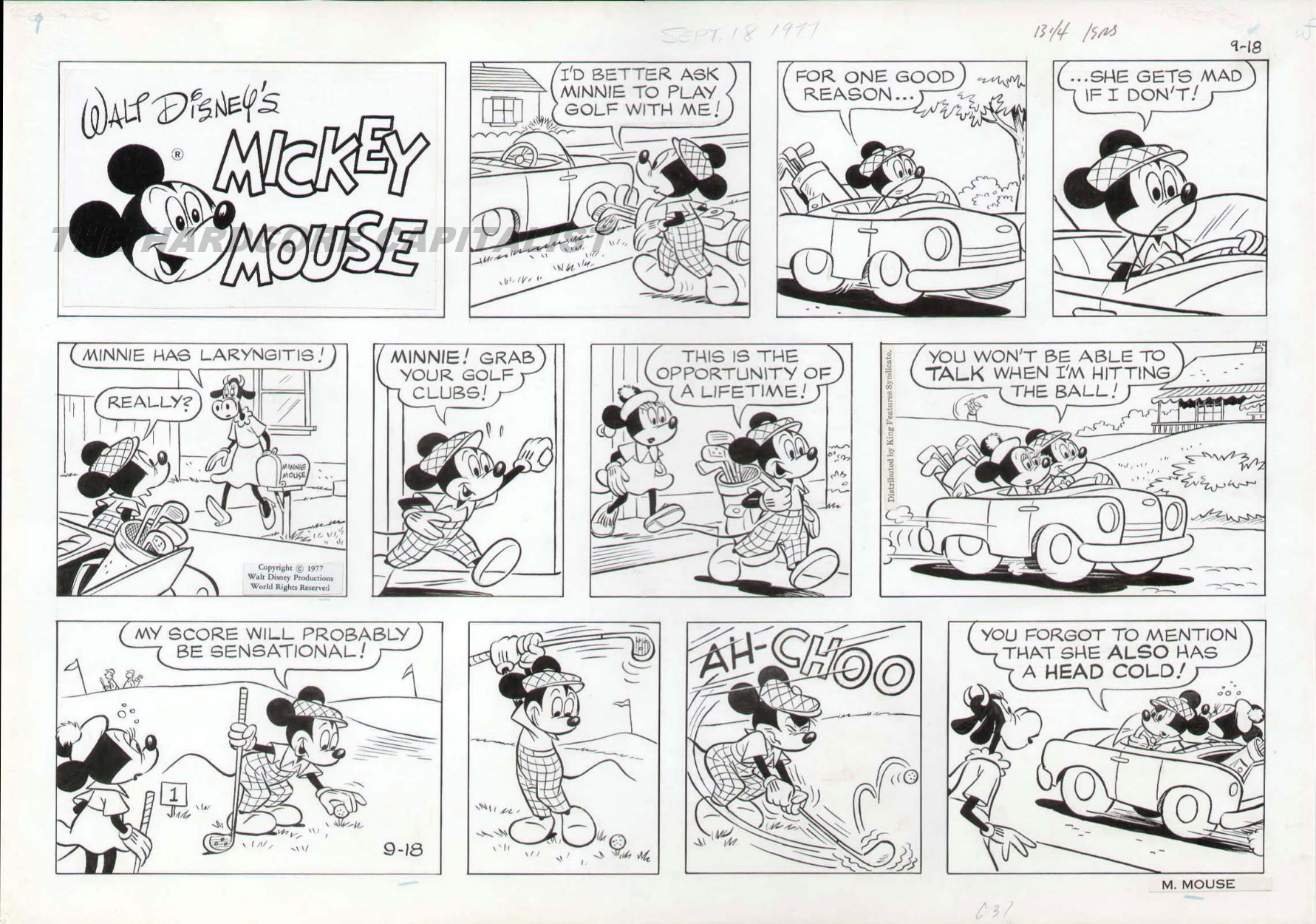 1977 WALT DISNEY'S MICKEY MOUSE ORIGINAL SUNDAY COMIC ART PAGE - GOLF  THEME, in Jason G's Disney Comic Art Gallery Room