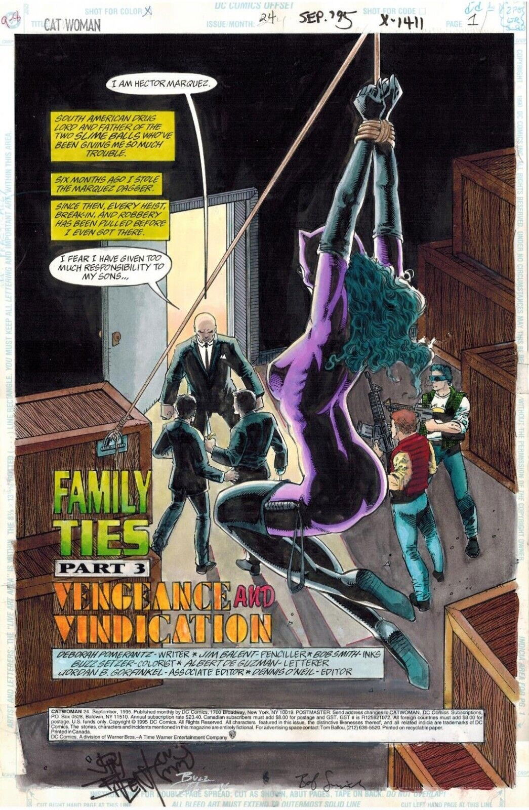 bondage jim art JIM BALENT 1995 CATWOMAN #24 ORIGINAL ART PAGE 1 SELINA KYLE IN BONDAGE  FULL SPLASH TITLE PAGE DC COMICS, in Jason G's Jim Balent Comic Art Gallery  Room