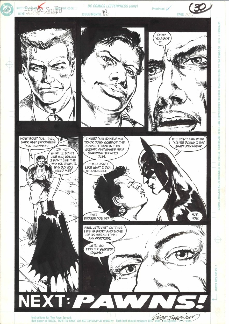 Suicide Squad #40, page 22 - Batman, Sarge Steel & Amanda Waller, in J  Ledger's z - Family And Friends Comic Art Comic Art Gallery Room