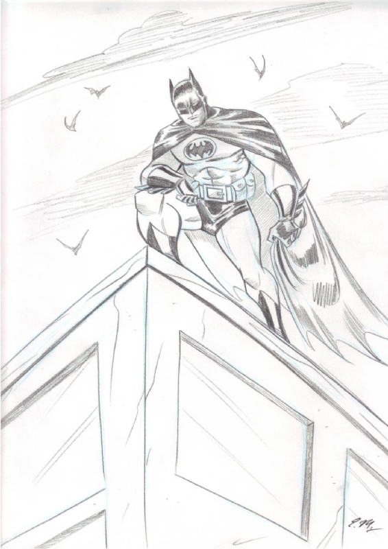 Batman on Roof Top by Eric Matos, in John Shepherd's Eric Matos Comic Art  Gallery Room