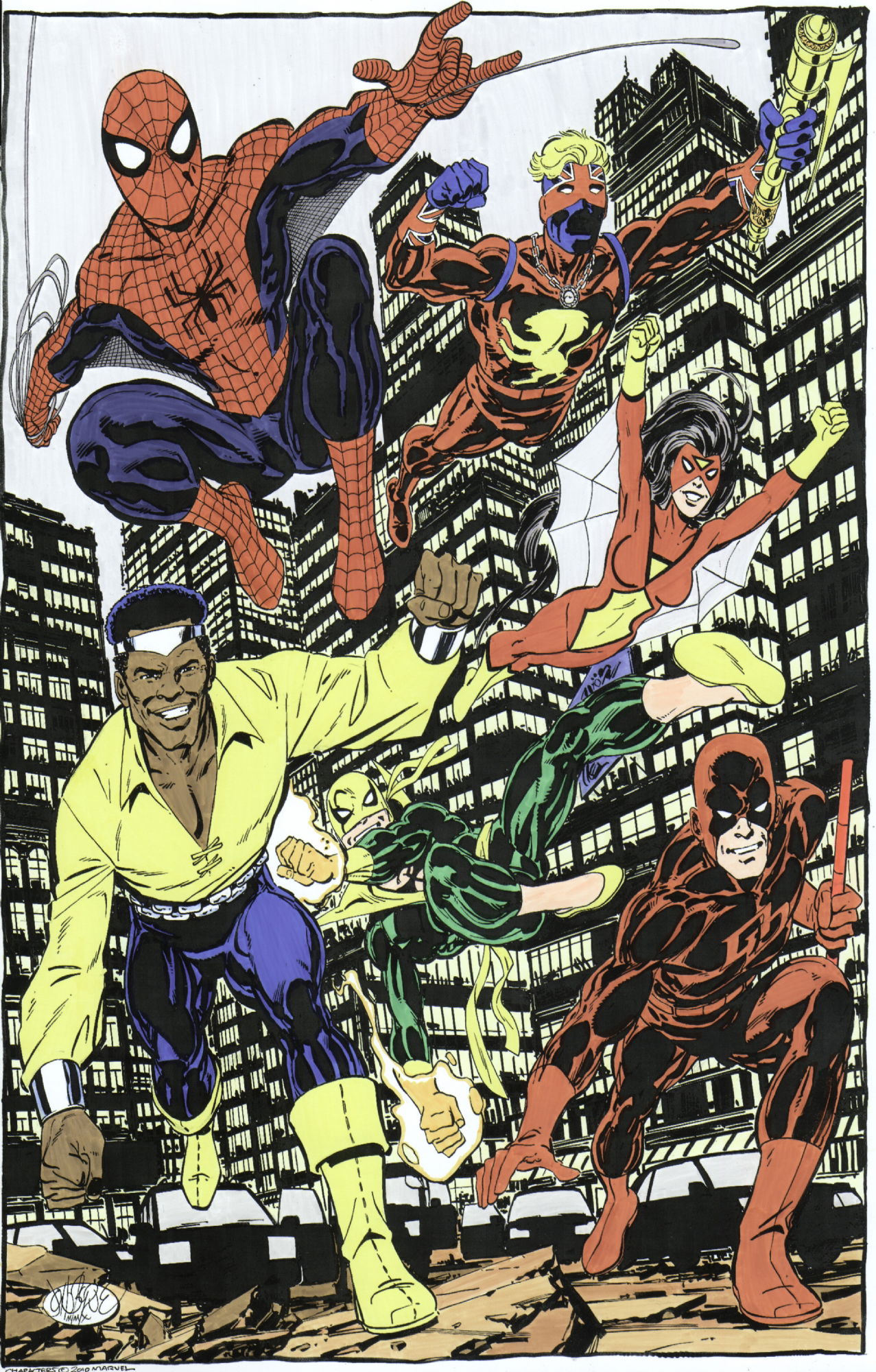 JOHN BYRNE Spider-man & friends commission Hand colored print, in THE