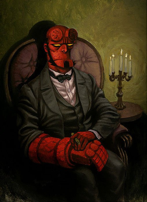 Victorian Hellboy, in John Thompson's Paintings Comic Art Gallery Room