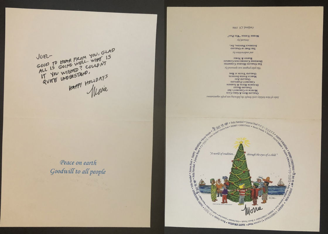 Morrie Turner Wee Pals signed Holiday Christmas Card, in Joel Thingvall ...