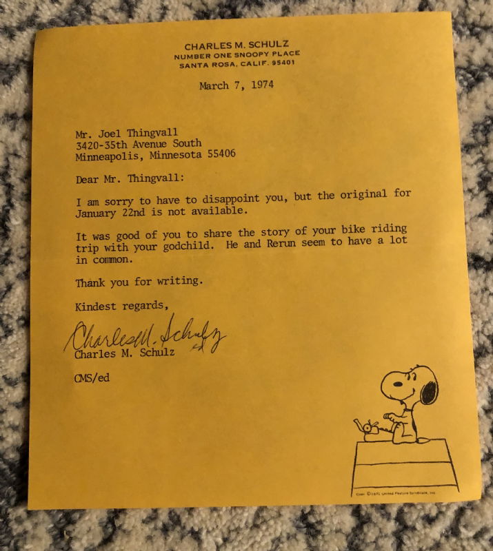 Charles Schulz Peanuts signed correspondence, in Joel Thingvall GALLERY ...