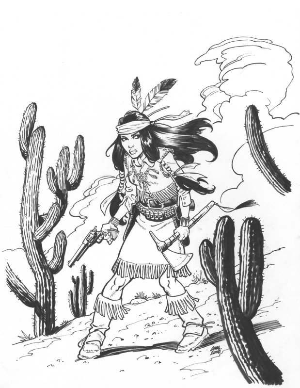 Apache girl sketch wearing a traditional male Vector Image