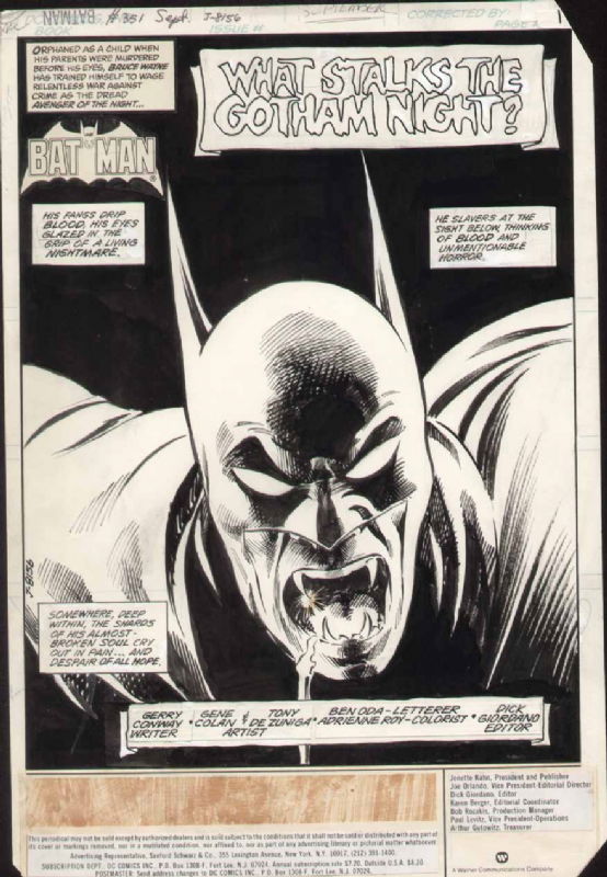 Batman #352  Splash, in Gene Colan's Covers & Splash Pages 4 Comic Art  Gallery Room