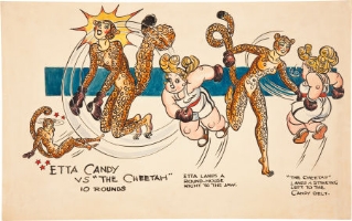 HG PETER CHEETAH VS ETTA CANDY BATTLE SPECIALTY PIECE (C.1943) Comic Art