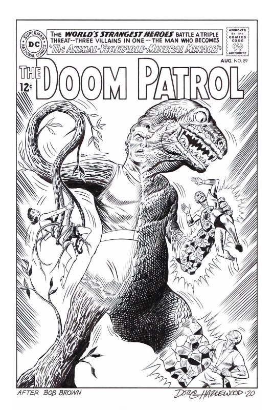 DOOM PATROL #89 Cover RECREATION (1st ANIMAL-VEGETABLE-MINERAL MAN)  Hazlewood , in Doug Hazlewood's Kirby Inks and Cover Recreations Comic Art  Gallery Room