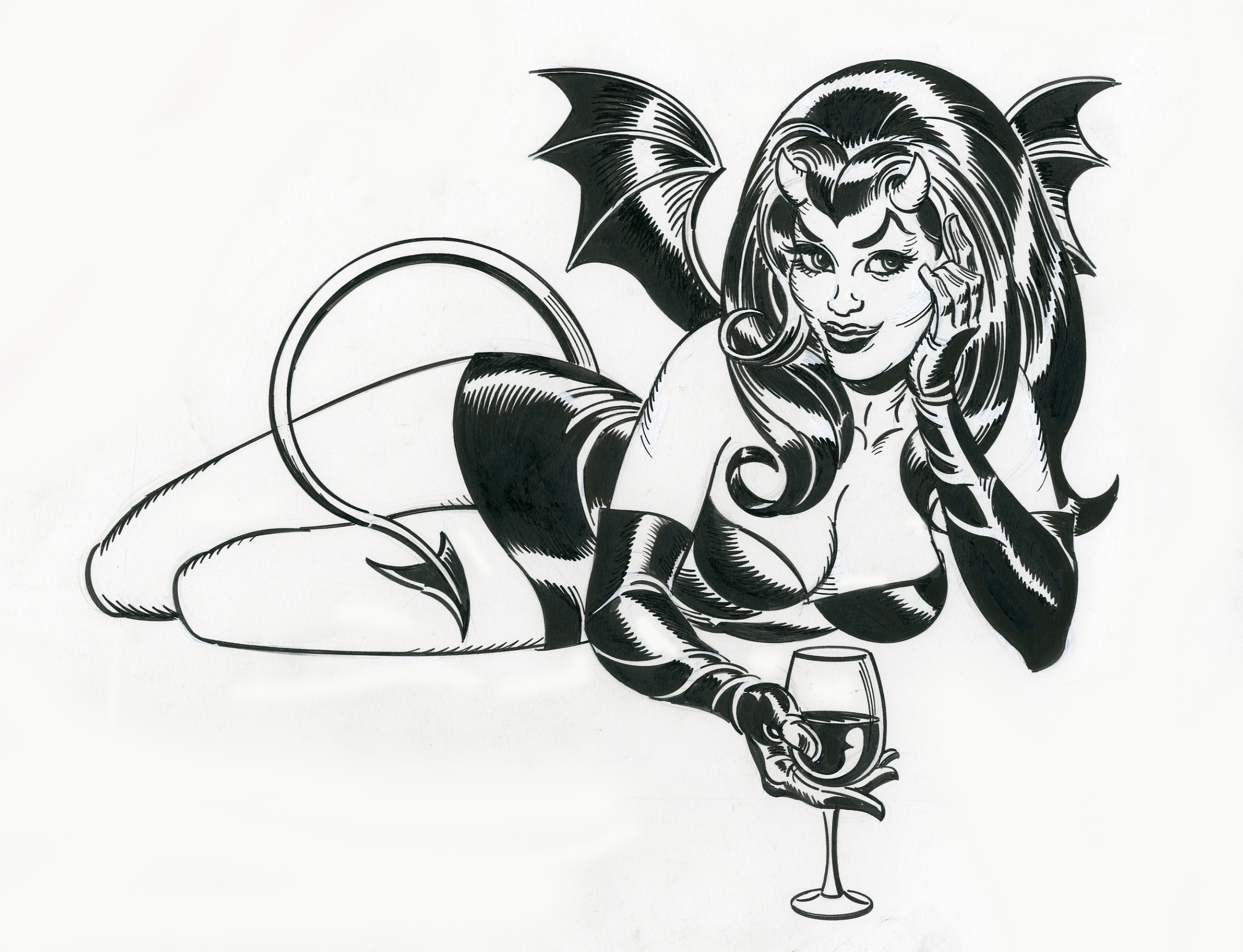 excuse Mauve Eco friendly Sexy Devil Woman Pin-Up Artwork!, in Mitchell O'Connell's Mitch O'Connell  Artwork! Comic Art Gallery Room