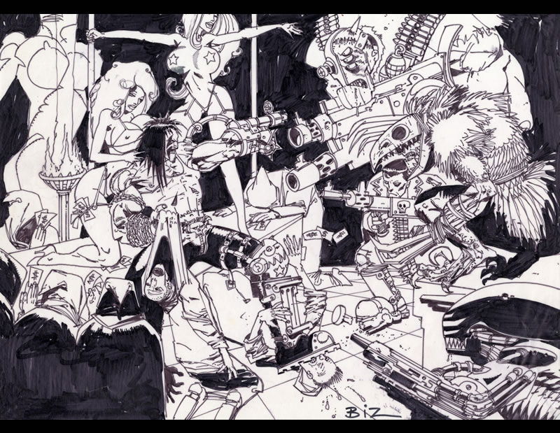 Lobo Nightclub Scene Ink Prelim (SOLD), in Simon Reed's ART SOLD by SIMON  BISLEY (SORRY YOU MISSED IT!) Comic Art Gallery Room