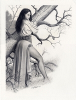 Larry Elmore Original Art - Woman Standing by Tree Pencil Drawing (SOLD) Comic Art