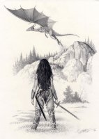 Female Warrior & Dragon (SOLD) Comic Art