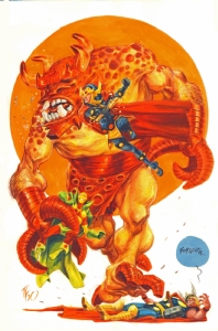 Mangog vs. Big Barda & Mister Miracle by Tom Fowler Comic Art
