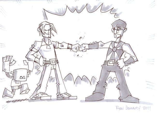 Kyle Ken Katayangi With Robot Scott Pilgrim By Ryan Dunlavey Fan Expo Canada