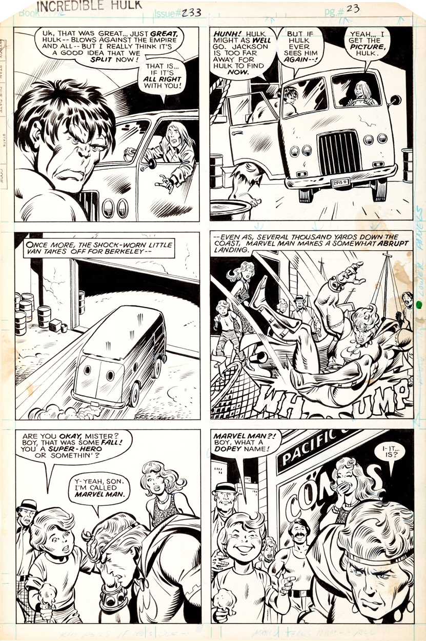 Incredible Hulk 233 p23 (1978)  Marvel Man is a dopey name  Comic Art