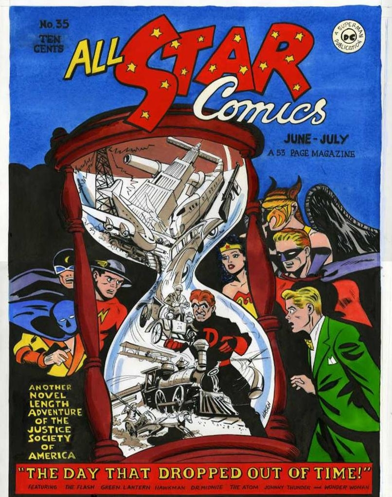 All Star Comics 35 Recreation by Irwin Hasen, in michael dunne's JSA by  Irwin Hasen Comic Art Gallery Room