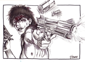 James O'Barr Crow with Guns Comic Art