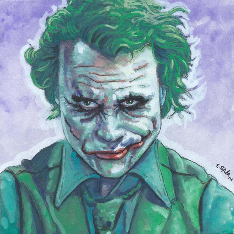 Heath Ledger Joker, in Scott Sava's Gouache Comic Art Gallery Room