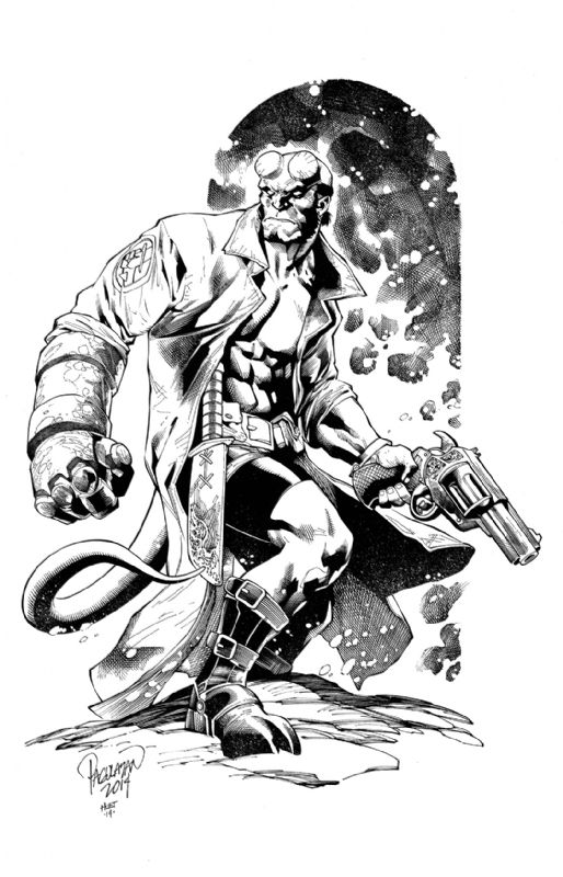 HELLBOY, in jeffrey huet's 3 WISHES Inks Comic Art Gallery Room