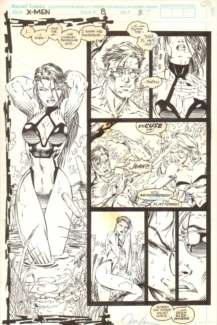 X-Men #8 w/ Swimsuit Psylocke, Cyclops and Jean by Jim Lee, in Yehoy Lee's  Jim Lee Comic Art Gallery Room